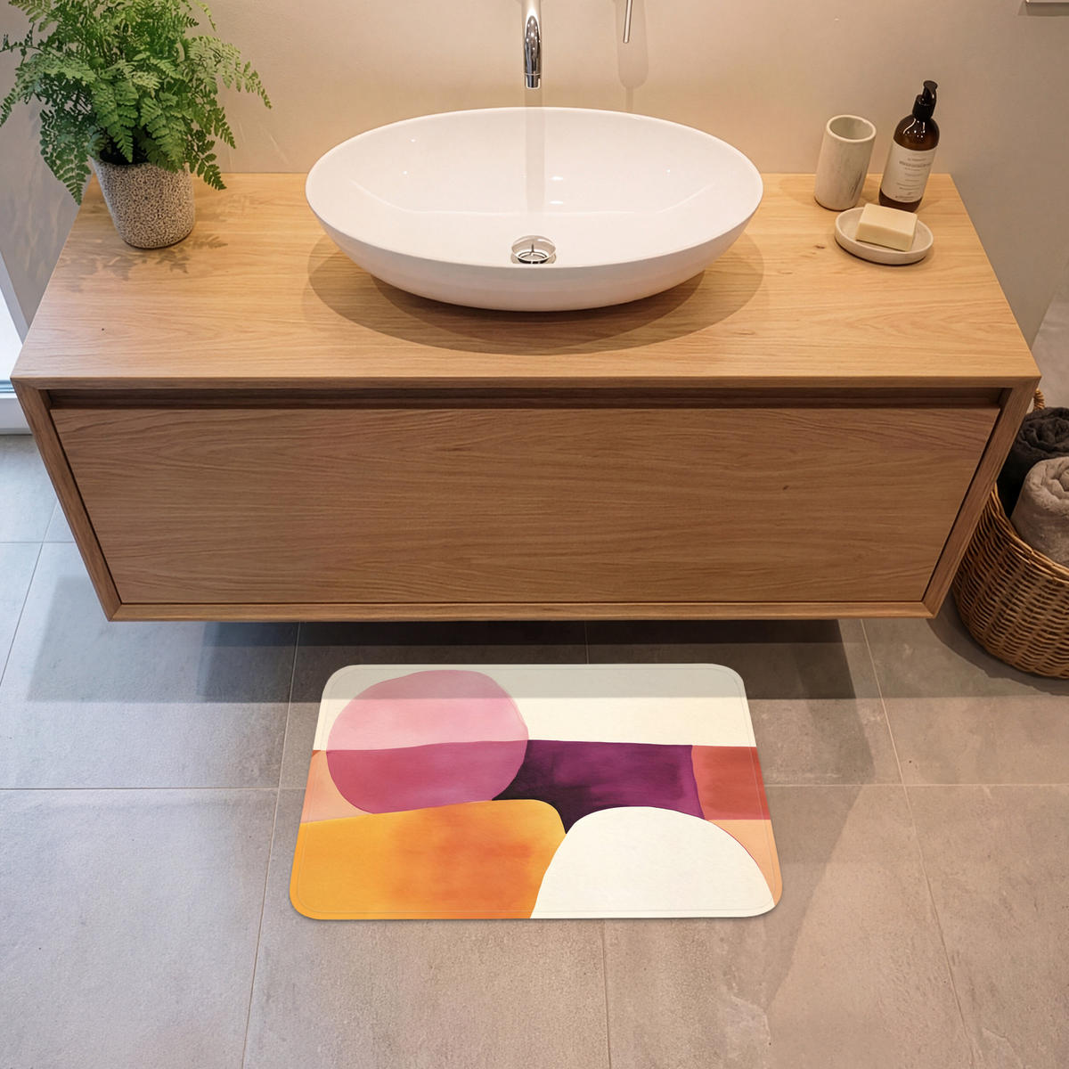 KOUPELNOVÁ PŘEDLOŽKA Tvary - abstraktní - barevné 60x40 cm - terakotová, textil/plast (60/40cm) - OnlyWow