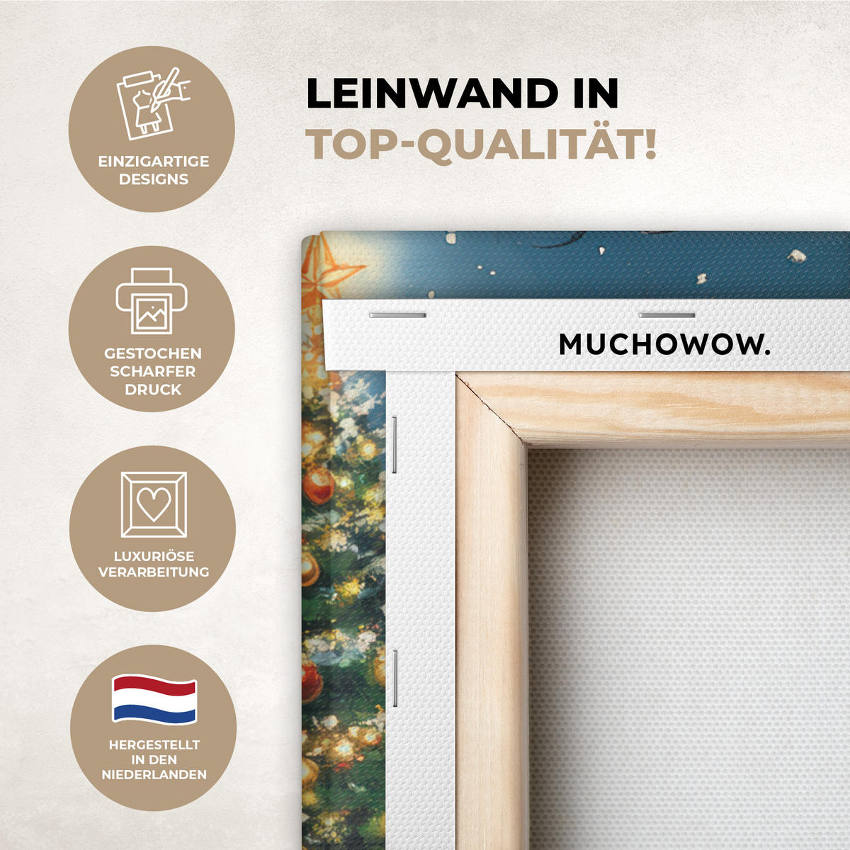 LEINWANDBILD Weihnachten - Weihnachtsbaum - Winter - Zuhause - Schnee 50x50 cm - Smaragdgrün, Textil (50/50cm) - MuchoWow