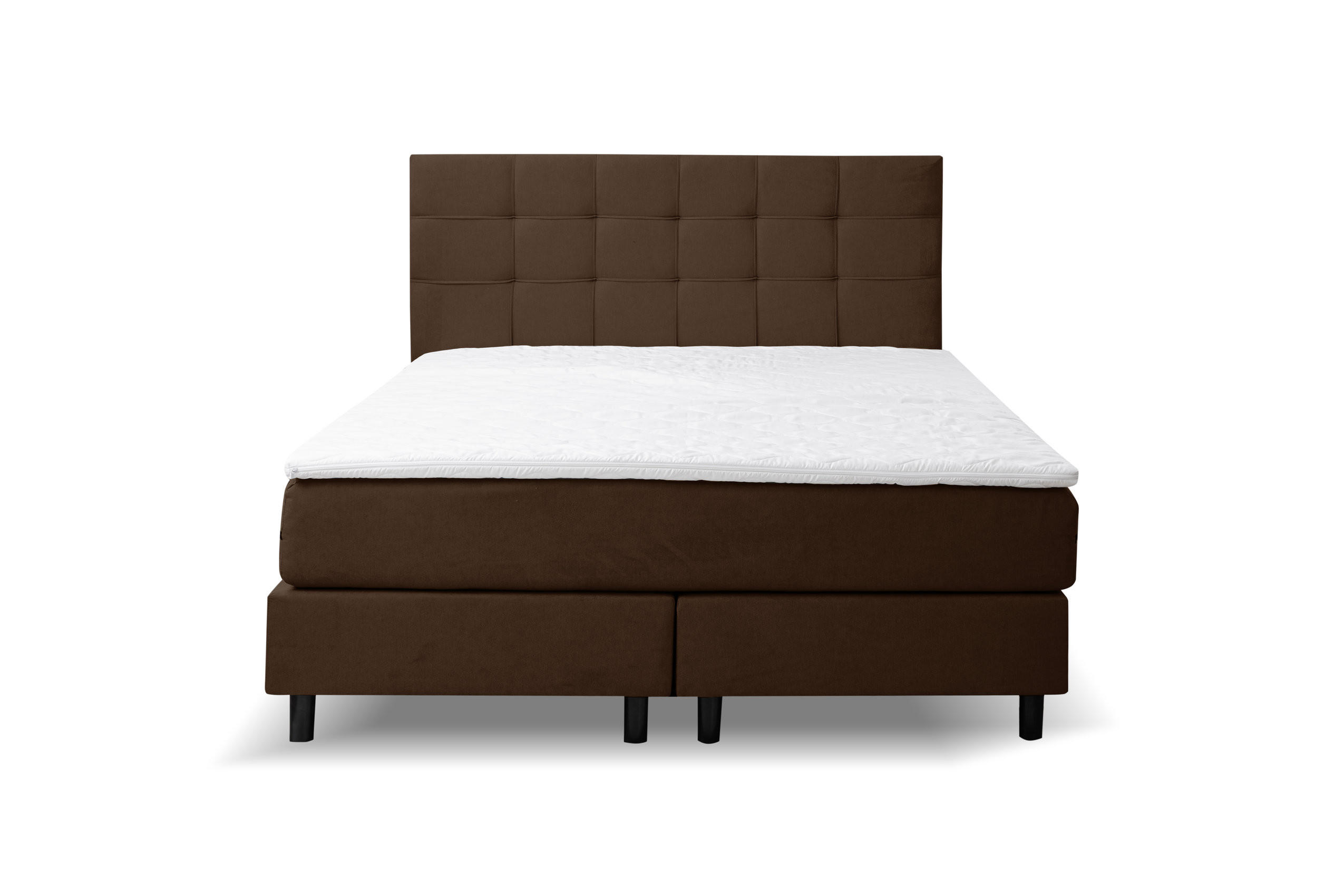BOXSPRINGBETT BOSS, Polsterbett Maße: 140x200 cm, Farbe: Braun, Velourstoff, Doppelbett mit Bonell-Matratze H3 inkl. Topper - Braun, Holz/Kunststoff (140/200cm) - VENASI MÖBEL