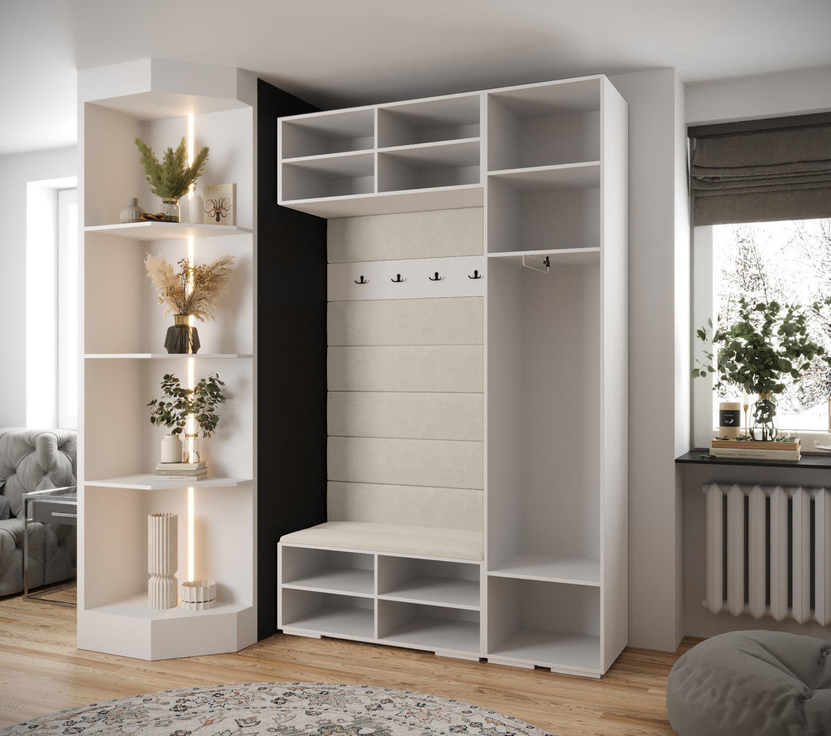 GARDEROBEN-SET 236,7/150/47 - Goldfarben/Weiß, Holz/Kunststoff (150/236.7/47cm) - Abiks Möbel