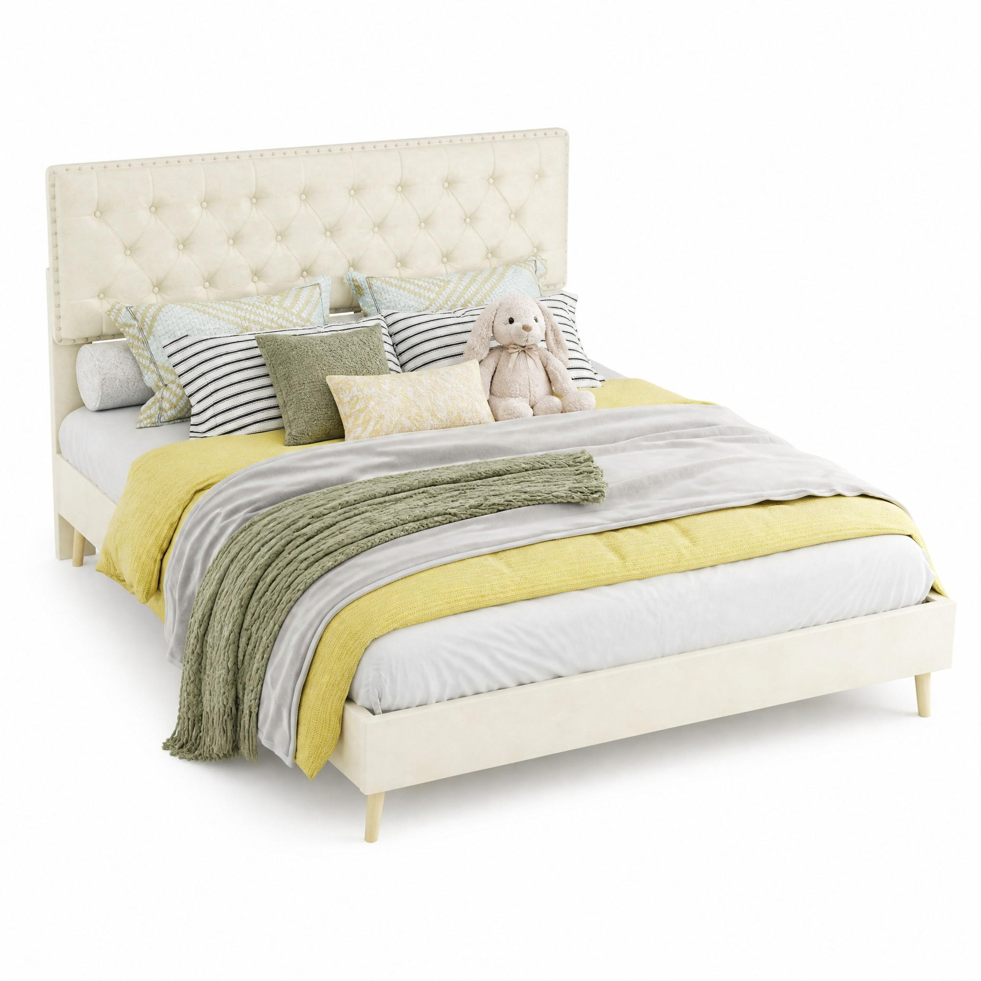 POLSTERBETT 140/200 mit Samtbezug und Stauraum unter dem Bett in Beige - Beige, Holzwerkstoff/Textil (140/200cm) - EVRYAE