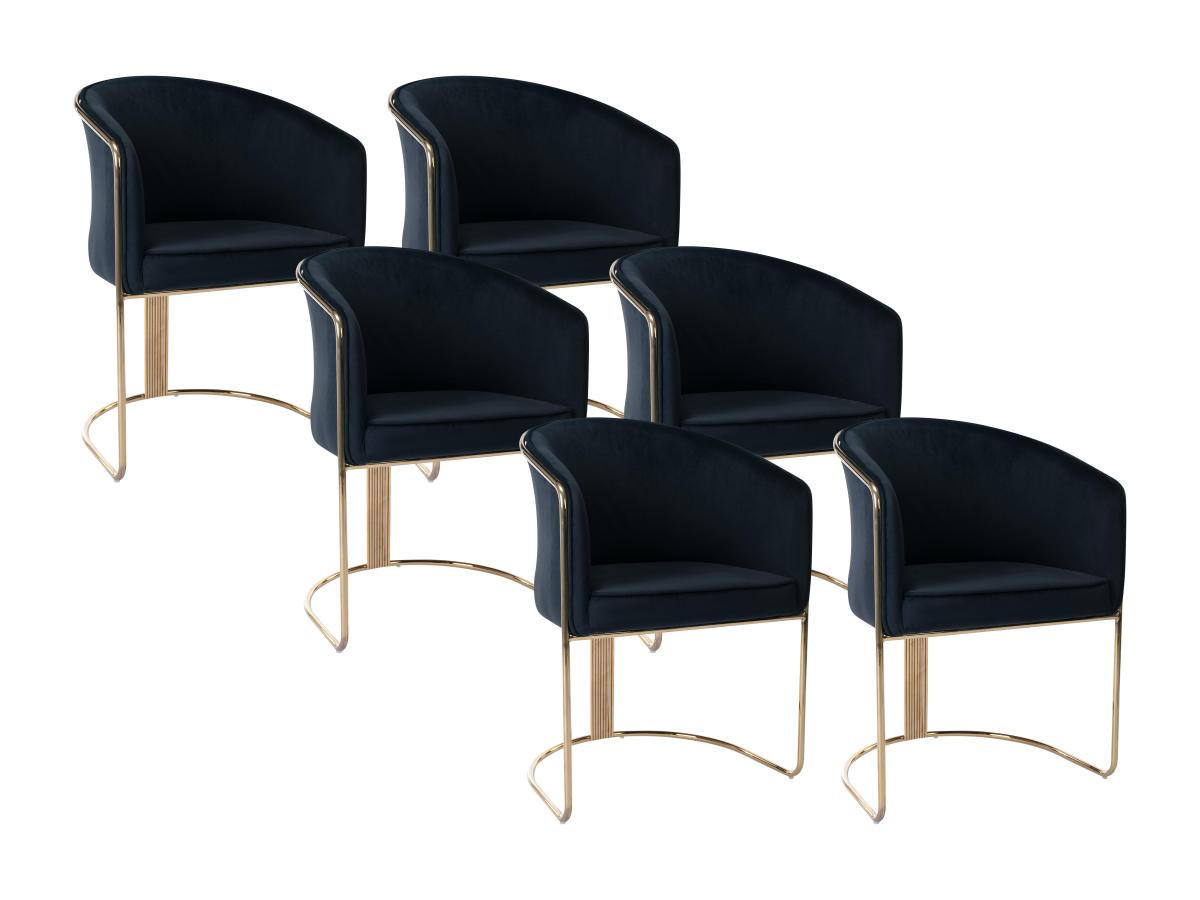 STUHL mit Armlehnen 6er-Set - Samt & Metall - Schwarz und Goldfarben - JOSETHE - Schwarz, Textil (52.5/82.5/59.5cm) - Pascal Morabito