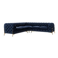 ECKSOFA Chesterfield Lexi Marineblau Samt - Goldfarben/Dunkelblau, Holz/Textil (264/264cm) - S-Style Möbel