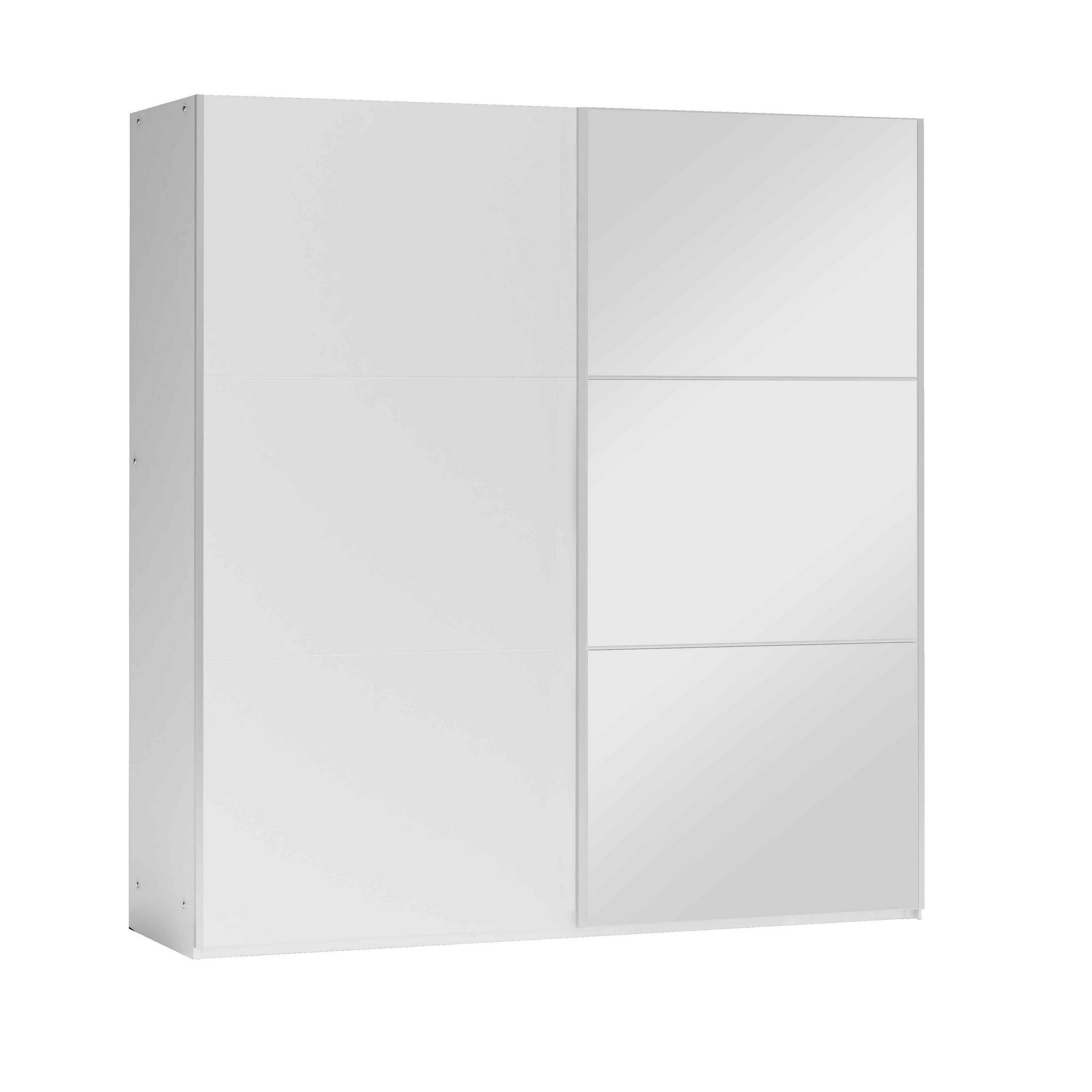 SCHWEBETÜRENSCHRANK IVERN 200/215/65 cm 2-türig mit Spiegel Weiß - Weiß, Holzwerkstoff (200/215/65cm) - MASSENO