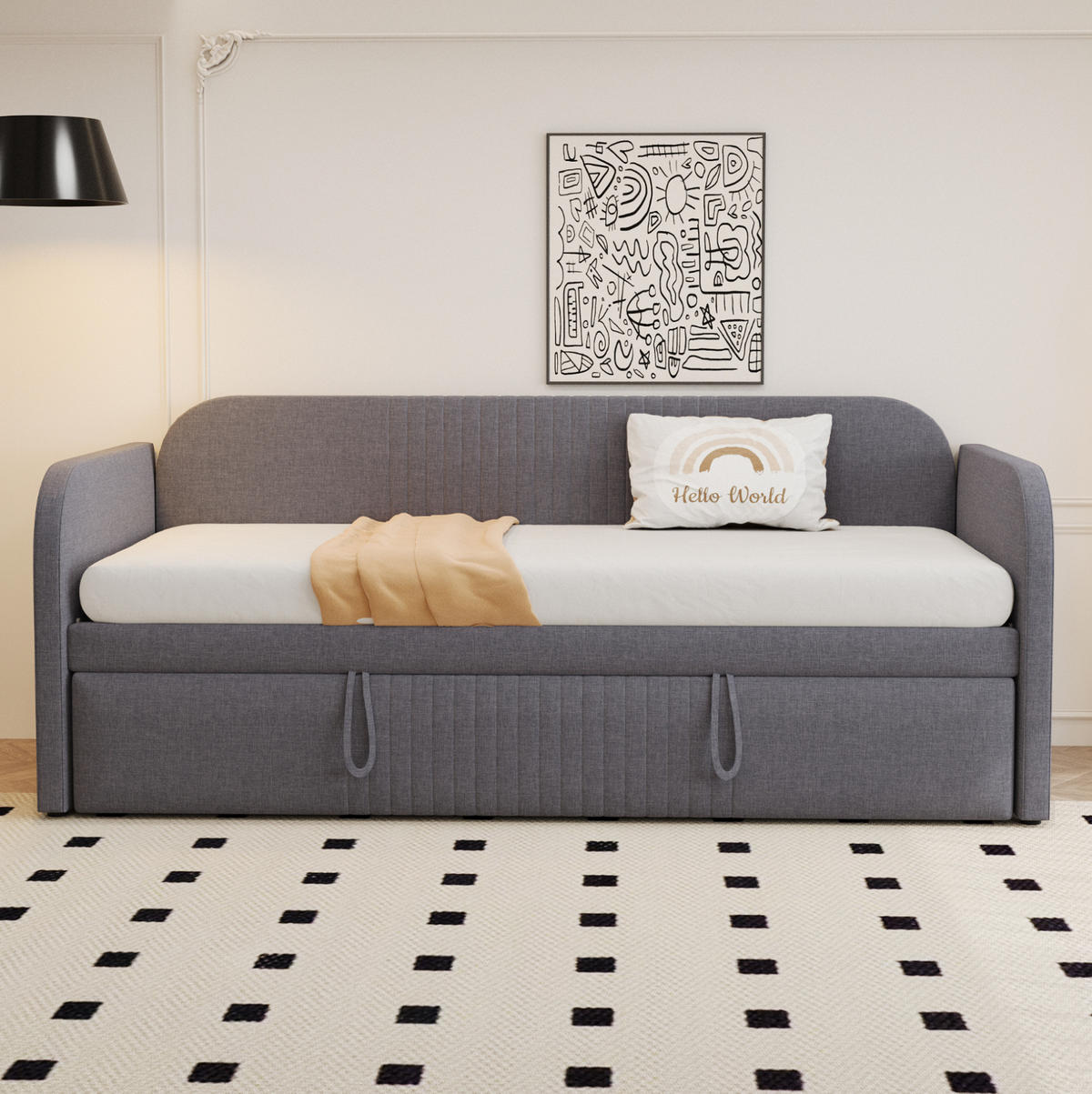 SCHLAFSOFA Ausziehbar mit Lattenrost Grau 90/180/190 cm - Grau, Leder (200.5/86/99cm) - OKWISH