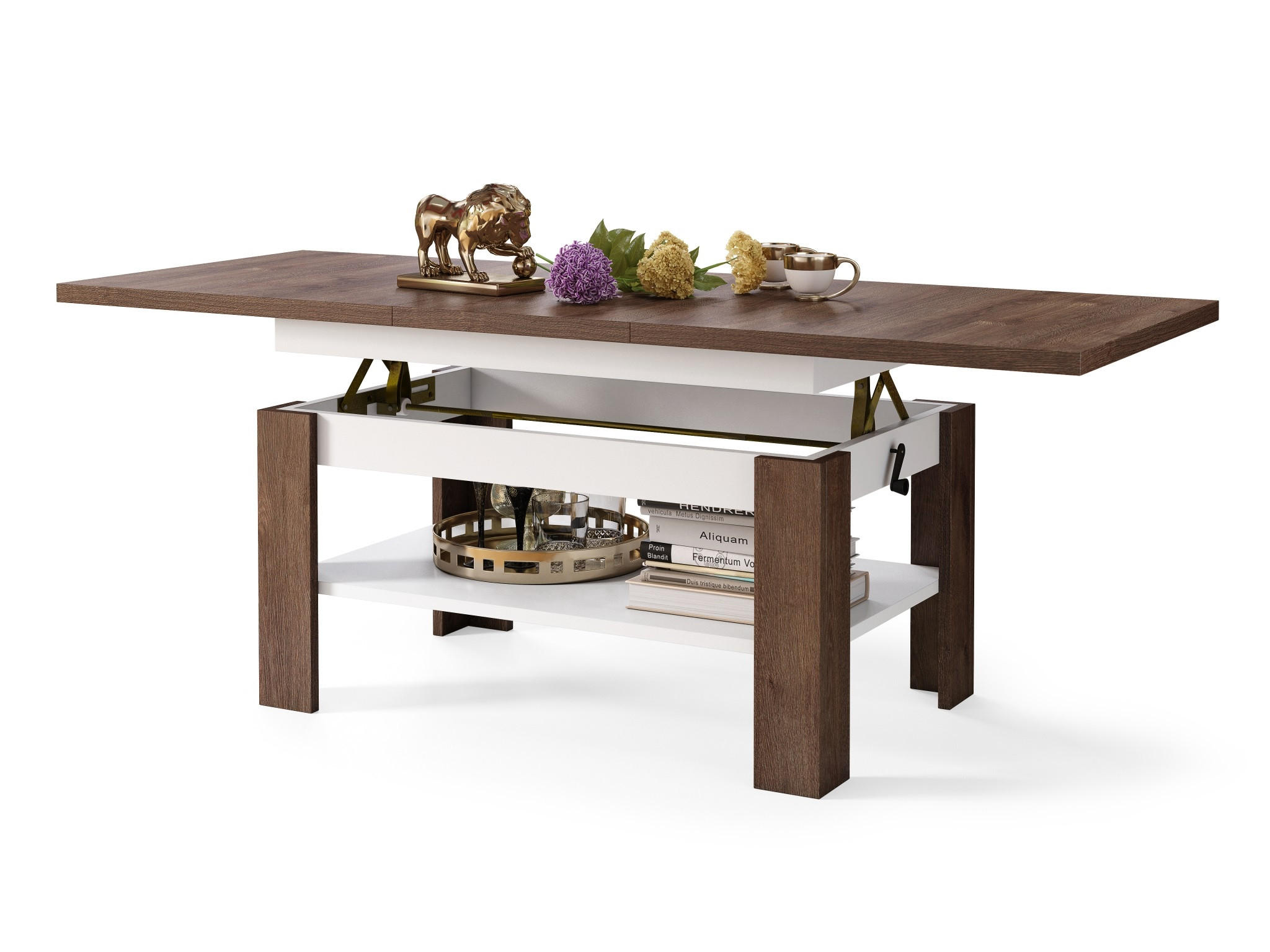 COUCHTISCH rechteckig Eiche dunkel - Weiß ausziehbar höhenverstellbar - Braun/Weiß, Holzwerkstoff (65/130/58cm) - designimpex