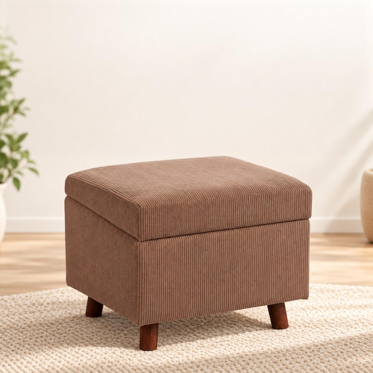 TABURET Hnědý manšestr s úložným prostorem 40 cm - hnědá, dřevo/kompozitní dřevo (46/40/40cm) - Relaxdays