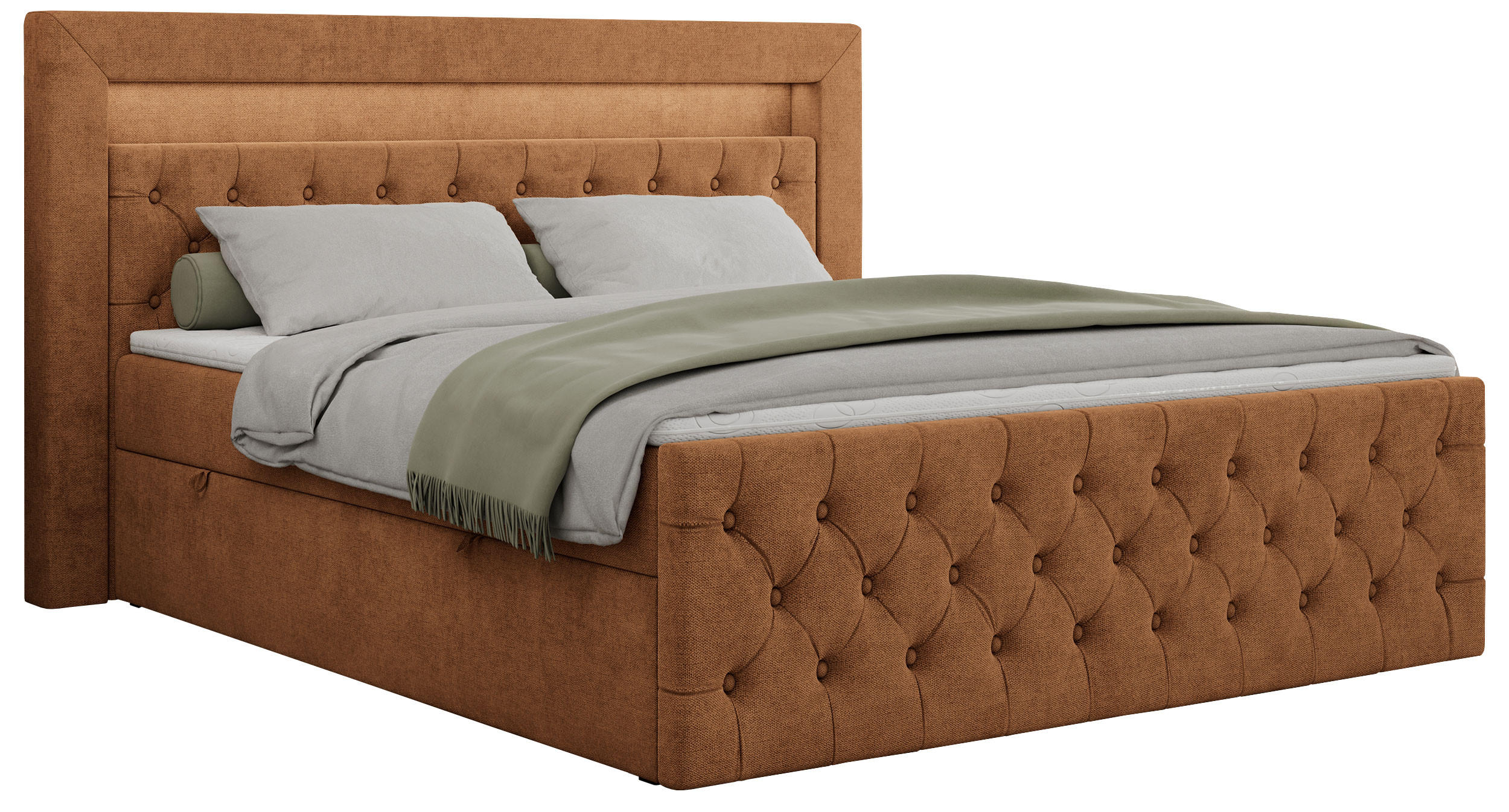 BOXBETT GOLD-9 LED 140/200 Orange Struktur - H3 - Orange, Holz/Textil (140/200cm) - MKS