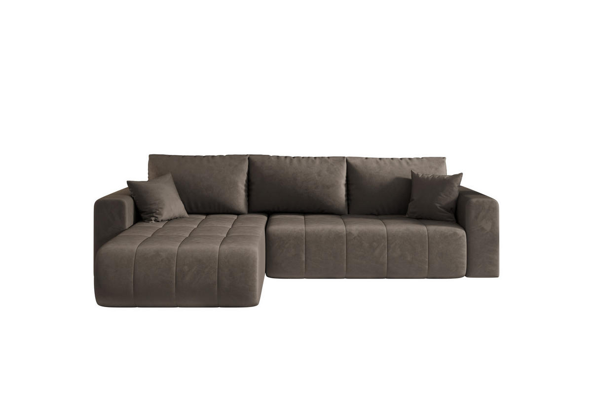 ECKSOFA mit schlaffunktion und bettkasten MILO, stoff MONOLITH, Schokolade, Links - Braun, Holz (280/190cm) - Kaiser Möbel