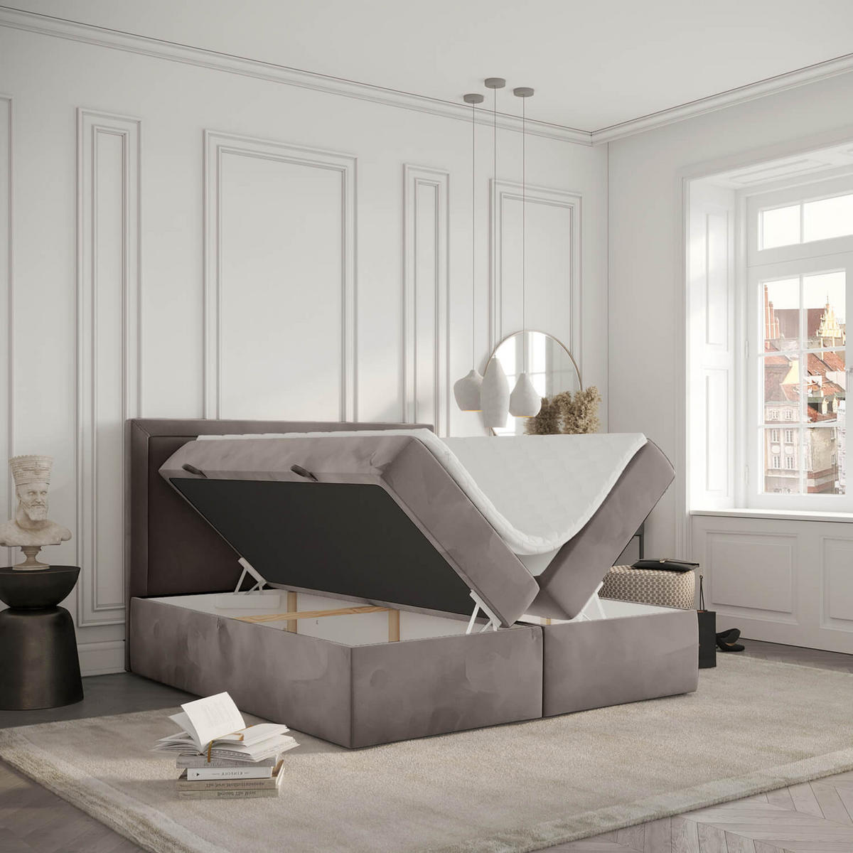 BOXBETT Jodan 120/200 cm Taupe im Magic Velvet Stoff - Taupe/Schwarz, Holz/Holzwerkstoff (120/200cm) - AltaBeds