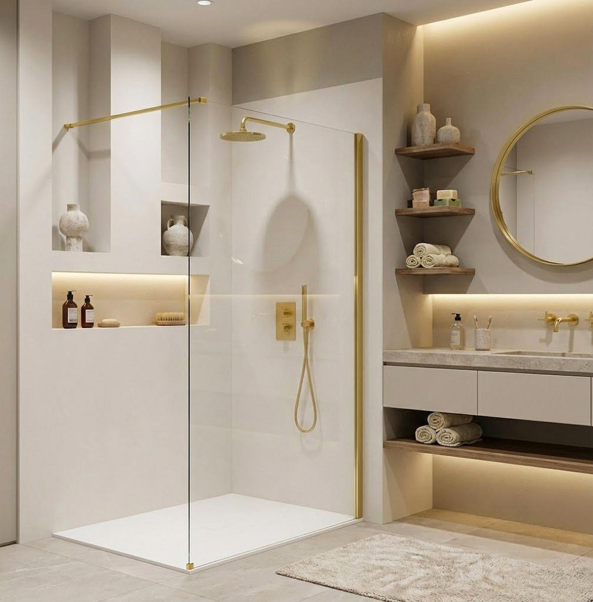 DUSCHWAND Rea Flexi Transparent / Gold 140 - Goldfarben, Glas (120/140/195cm) - REA