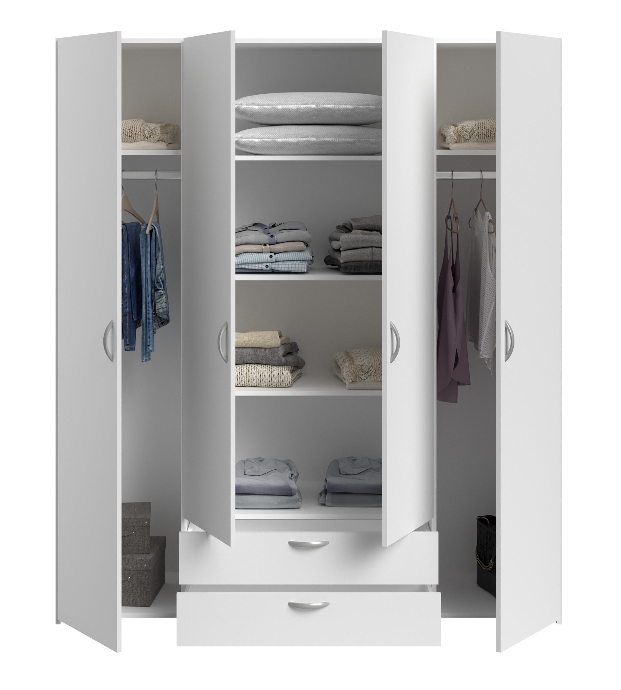 KLEIDERSCHRANK Daily 1 in Weiß 160 x 185 x 51 cm (BxHxT) – Kleiderschrank 4 türig ohne Spiegel - Weiß, Holzwerkstoff (160/185/51cm)
