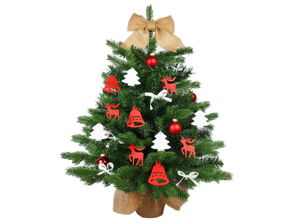 WEIHNACHTSBAUM künstlicher BERNARD 60 cm, grün, 2D/3D, 68 Zweige, 50 warmweiße LED, inkl. Pflanztopf mit Jutesack - Grün, Kunststoff/Stein (40/60cm) - LAALU