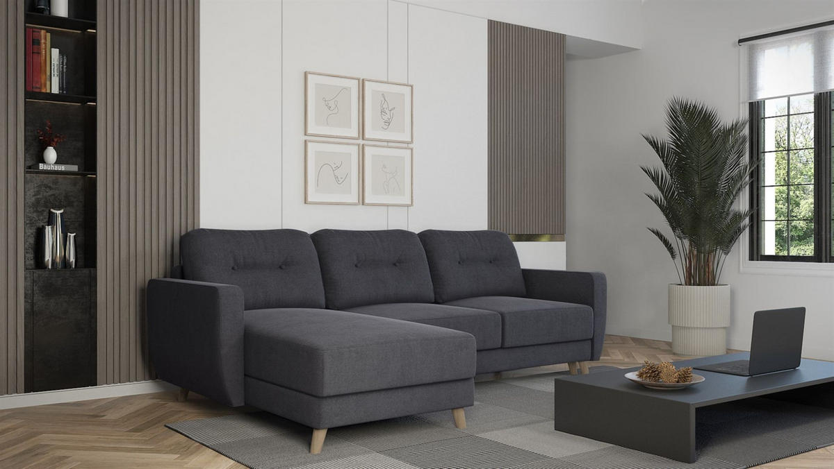 ECKSOFA Marlies In Opera Velvet - Anthrazit, Holzwerkstoff/Textil (233/140cm) - Fun Möbel