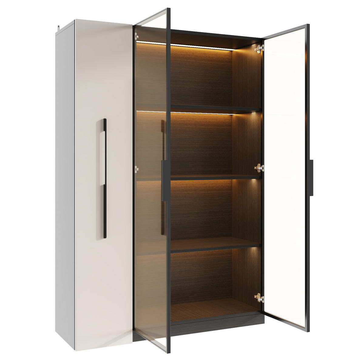 VITRINE 110cm Weiß Schwarz Glas LED Rollschrank modern - Schwarz, Holzwerkstoff (110/160/35cm) - FLIEKS