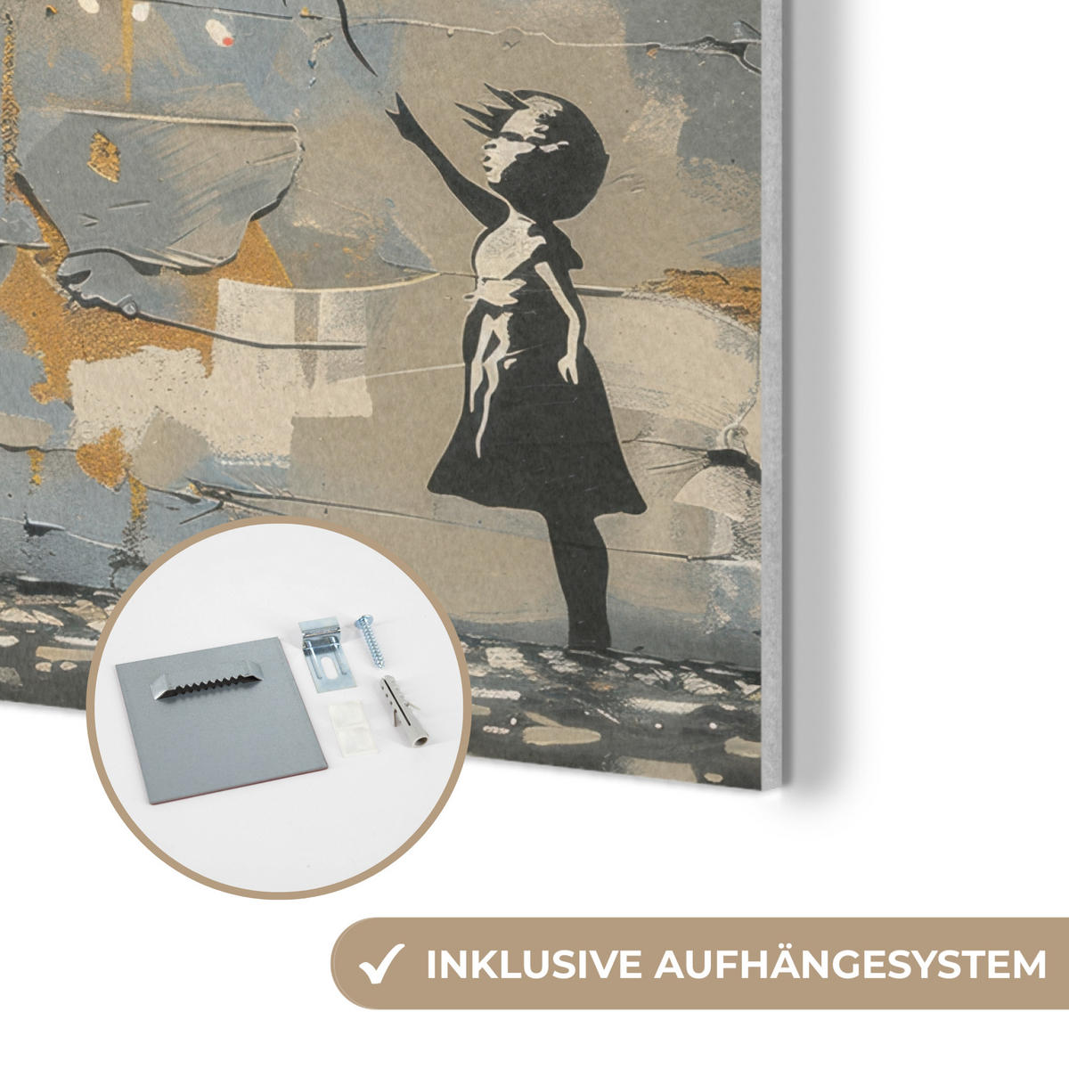 AKUSTIKPANEEL Baum - Graffiti - Banksy-Stil - Ballon-Mädchen 90x90 cm - Blaugrau, Textil (90/0.9/90cm) - MuchoWow