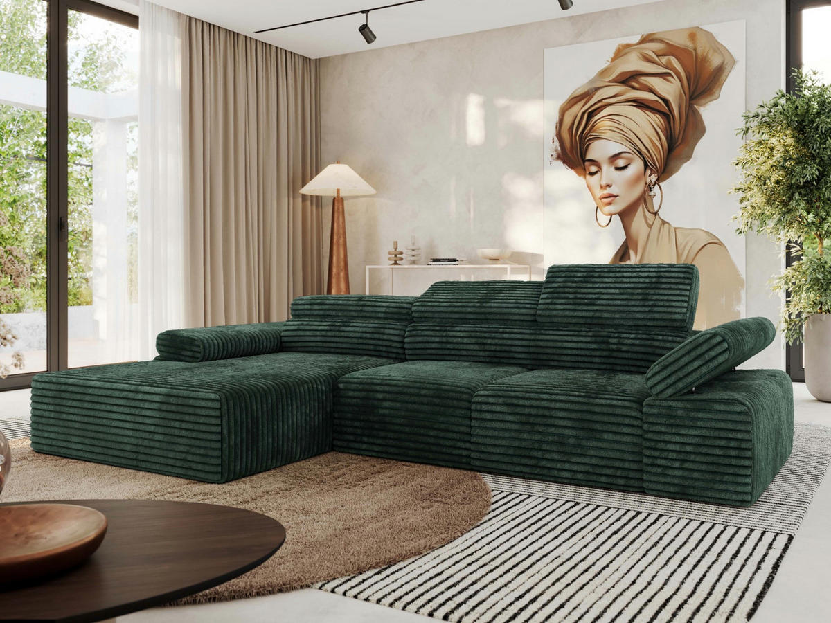 ECKSOFA RILASSO L Grün Cord - links - Schwarz/Grün, Kunststoff/Textil (296/174cm) - MKS