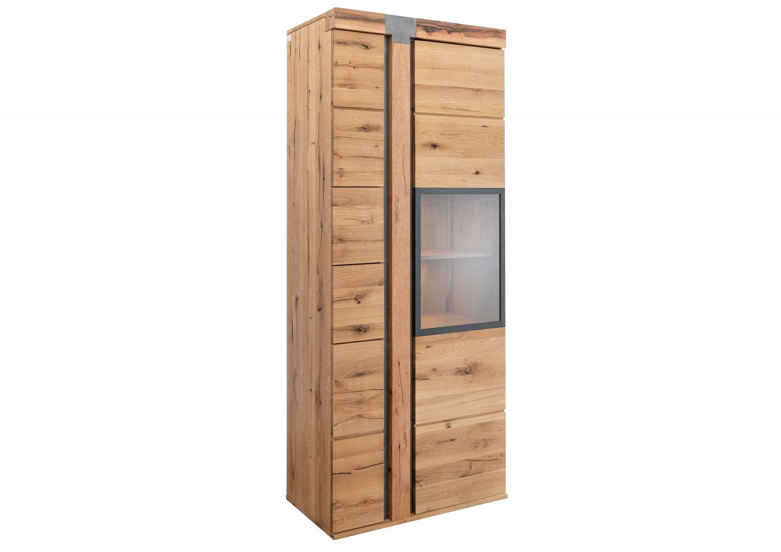 VITRINE Wildeiche / Zerreiche 80x45x204 natur geölt NEW AMSTERDAM #08 - Braun, Holz (80/204/45cm) - Massivmoebel24