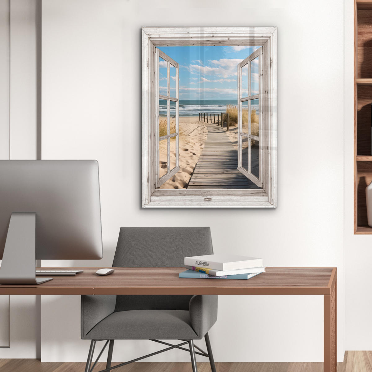 ACRYLGLASBILD Fenster - Meer - Küste - Natur - Ausblick - Strand - Wattenmeer 60x80 cm - Beige, Glas (60/80cm) - MuchoWow