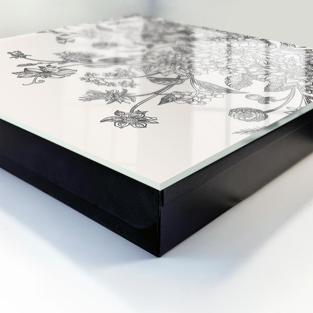 SCHLÜSSELBOX Schwarz 30x30 cm- Türöffnung nach rechts - Florale Eleganz - Schwarz, Metall (30/30/5cm) - TULUP