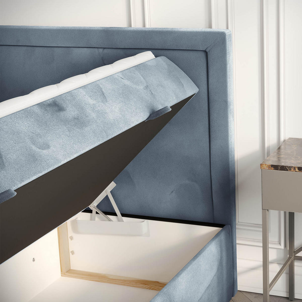 BOXBETT Jodan 120/200 cm Blau grau im Magic Velvet Stoff - Blaugrau/Schwarz, Holz/Holzwerkstoff (120/200cm) - AltaBeds