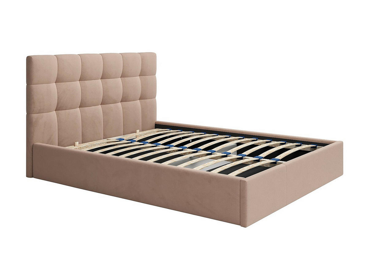 BETT mit Bettkasten - 2 Personen - samt - beige Mirdal - Weiß, Textil (160/200cm) - Vente-Unique