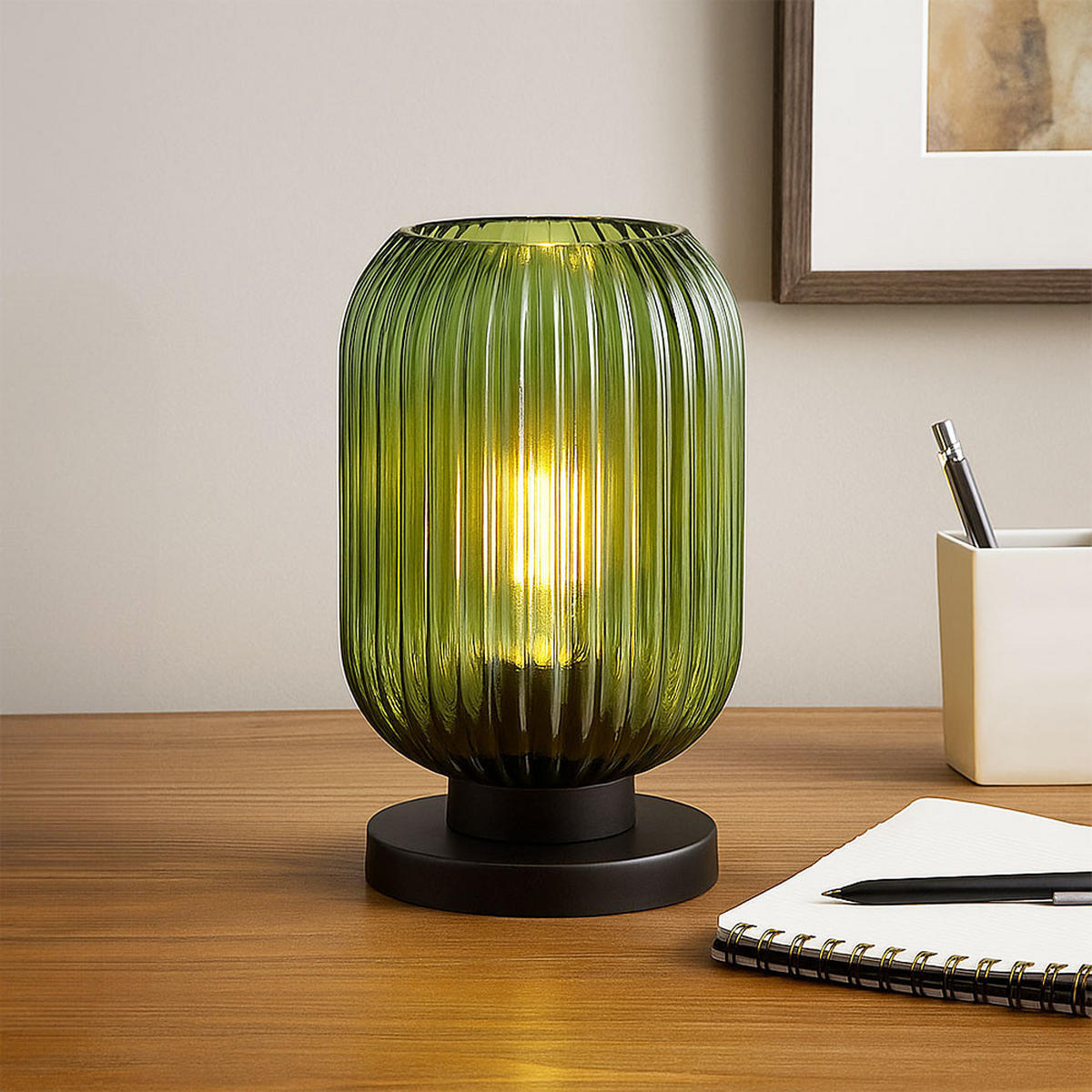 LED TISCHLEUCHTE Metall Schwarz Grün - Grün, Glas (14/14/24cm) - Globo Lighting