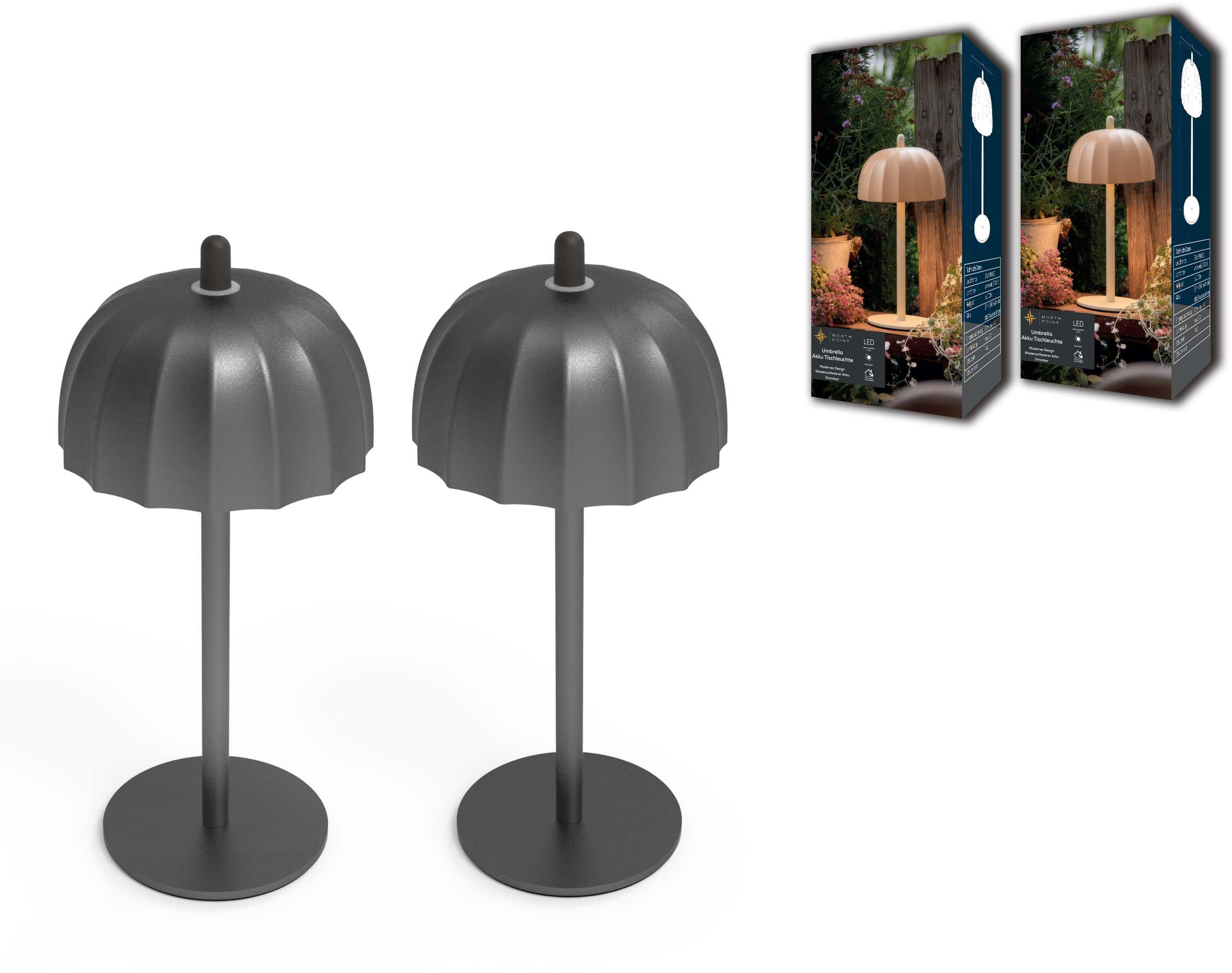 LED-TISCHLEUCHTE Umbrella schwarz 21cm Metall 2er-Set - Schwarz, Metall (10/10/21cm) - Northpoint