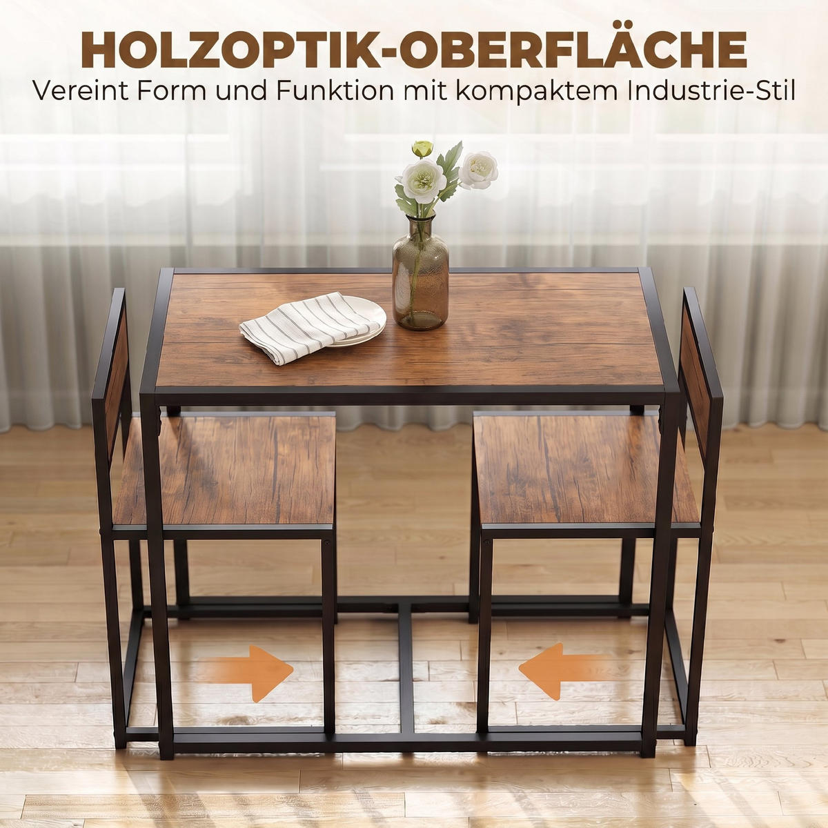 ESSGRUPPE mit 1 Tisch und 2 Stühlen Rostfarben 90.0/47.0/76.0 cm - Rostfarben, Metall (47/76/90cm)
