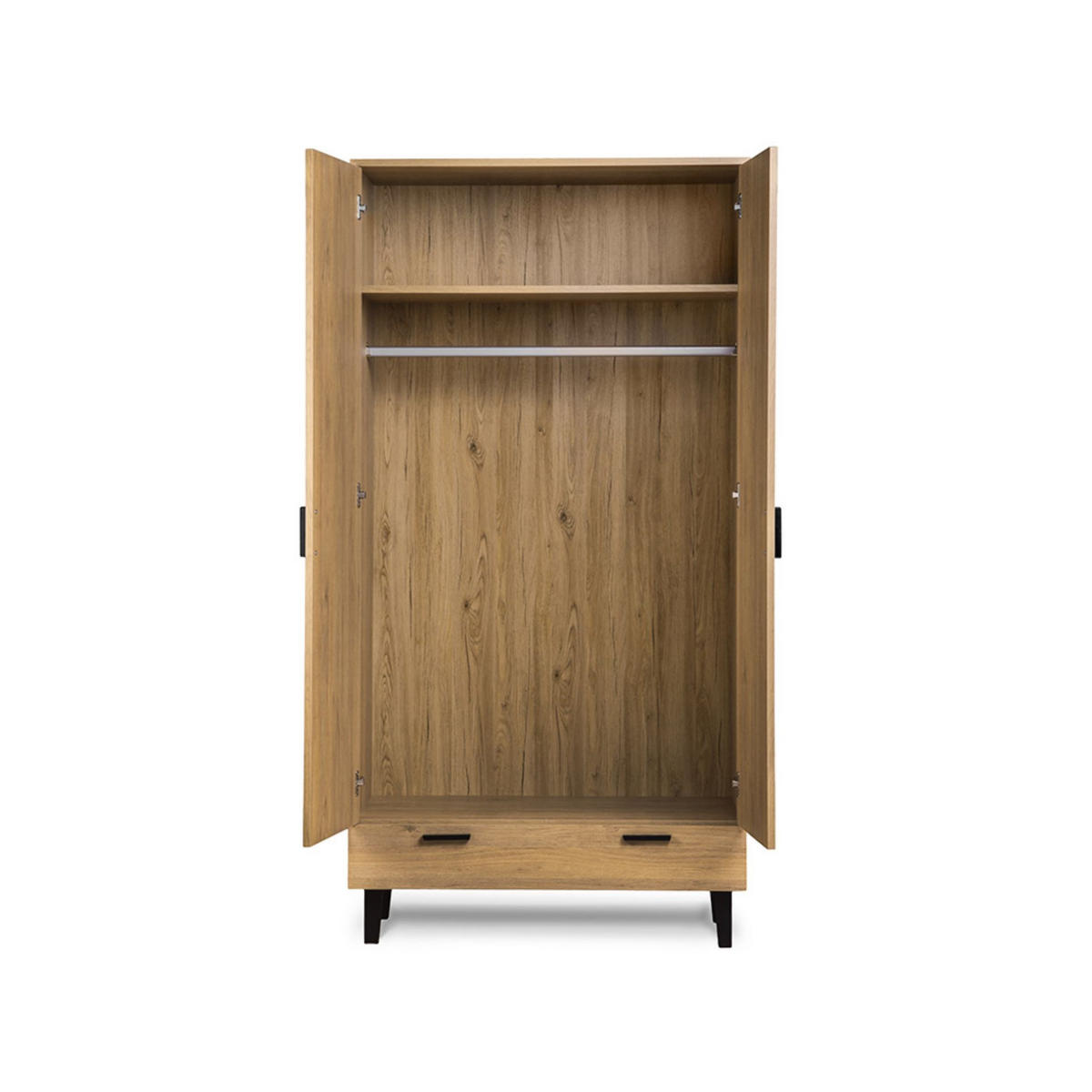 KLEIDERSCHRANK FRISK Skandinavischer Stil mit Schublade, braun - Schwarz/Braun, Eichenholz/Holzwerkstoff (100/195/58cm) - KONSIMO®