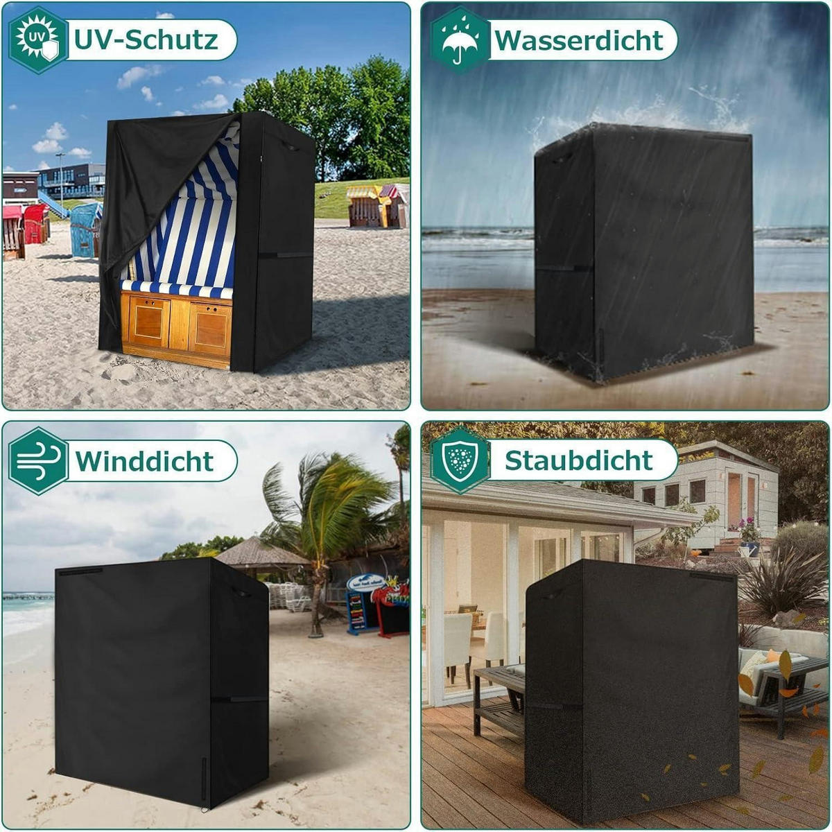 STRANDKORBHÜLLE 135 x 105 x 175/140 cm Schwarz - Schwarz, Textil (135/105/175cm)