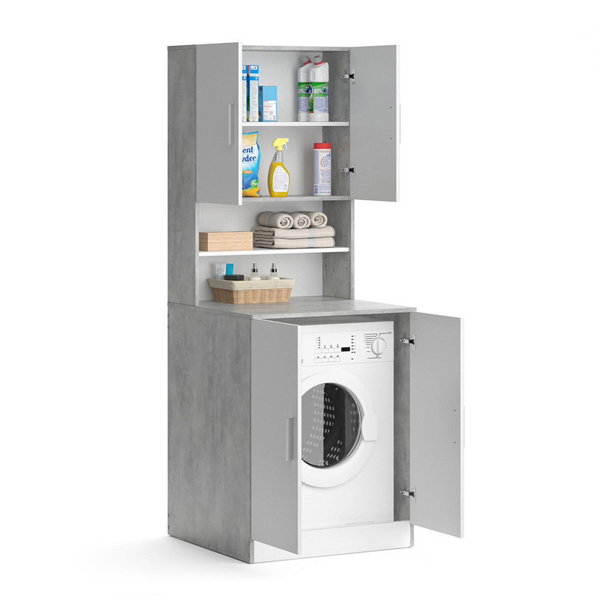 WASCHMASCHINENSCHRANK Liana Beton 70.5 x 190.5 cm - Weiß/Grau, Holzwerkstoff (70.5/190.5/70cm) - Vicco