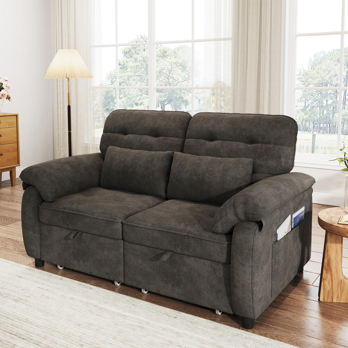 SCHLAFSOFA DE-33203 3-in-1 ausziehbar mit USB und Type-C Grau - Grau, Metall (142/86.5/90cm) - ComfortXL