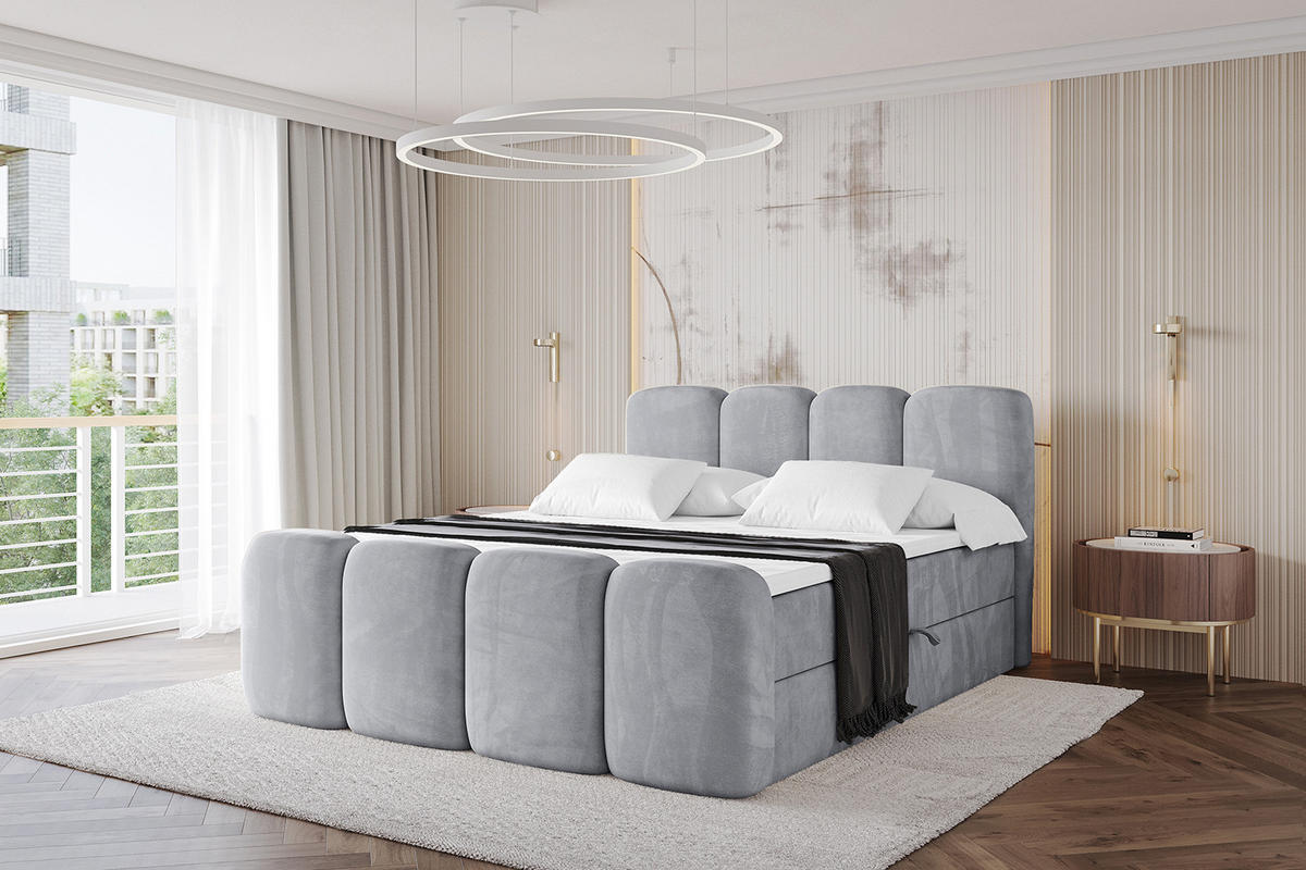 BOXBETT mit Matratze H4 und Lattenrost - NINA-Z - 140x200 cm - Hellgrau - Hellgrau, Holzwerkstoff (140/200cm)