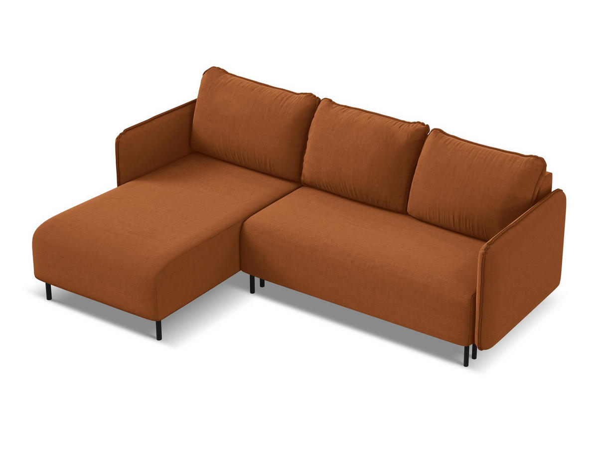 ECKSOFA mit Schlaffunktion Samt Stoff Orange - Terra cotta/Schwarz, Holz/Textil (162/236cm) - Makamii