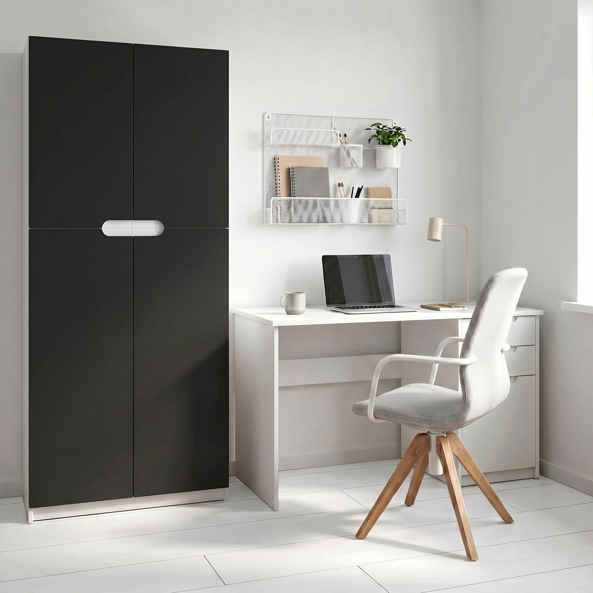 BÜROSCHRANK Logan Fronten in Schwarz matt - Schwarz, Holzwerkstoff (82/184/37cm) - Vladon