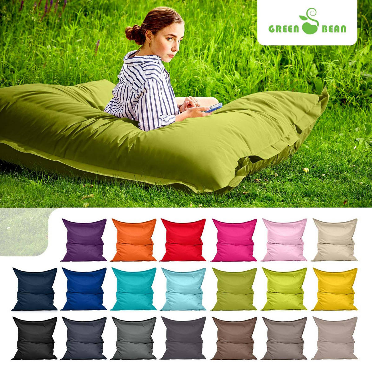 RIESEN-SITZSACK "Square" 140x180cm 380 L - Grün, Textil (140/25/180cm) - Green Bean