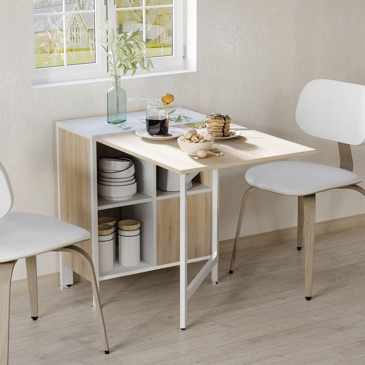 KLAPPTISCH DE-16465 4 integrierte Fächer, ausziehbar Hell Eiche - Eichefarben, Holzwerkstoff (169/60/75cm) - ComfortXL