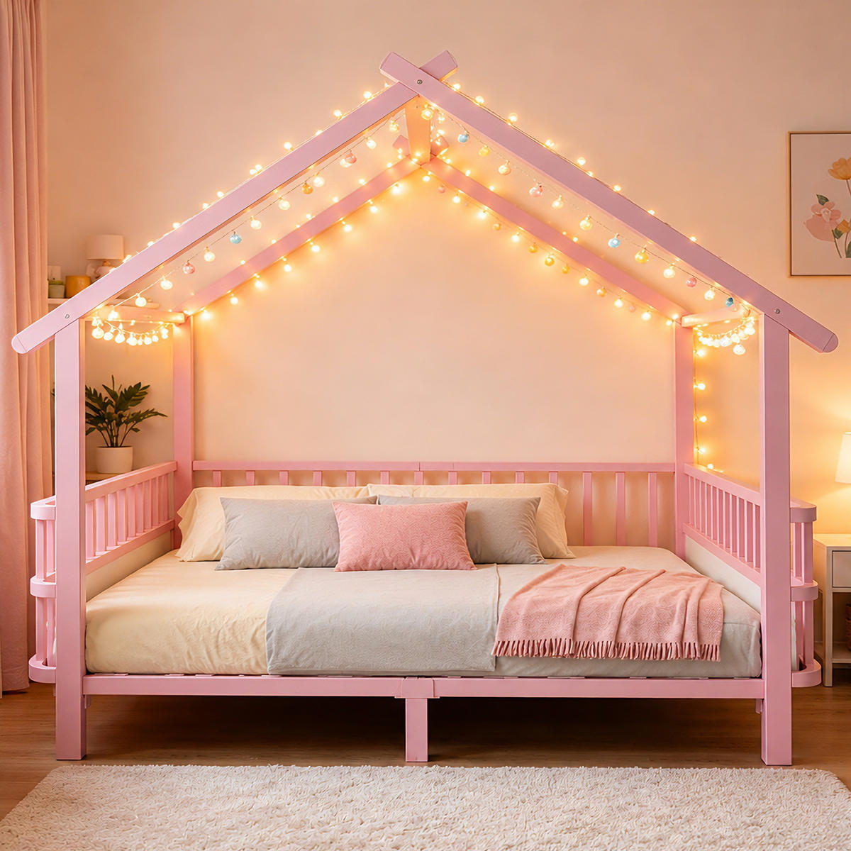 KINDERBETT 140x200 Metall Sicherheitsgitter Rosa - Pink, Metall (140/200cm) - FLIEKS