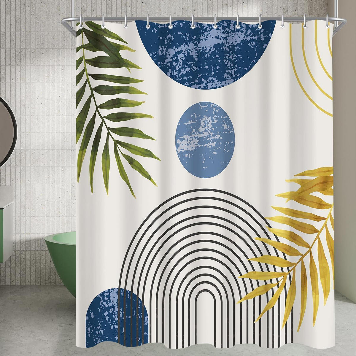 DUSCHVORHANG Blau Blätter Linie 120 x 200 cm - Multicolor, Textil (120/200cm)