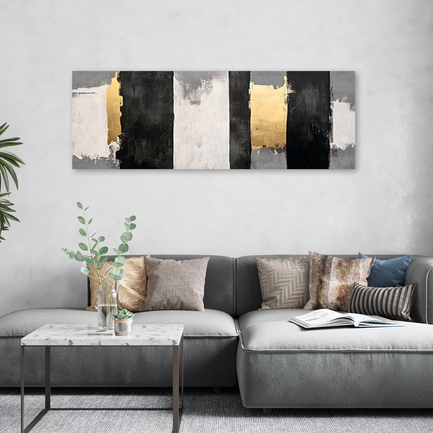 LEINWANDBILD Geometrische Abstrakt Glamour Gold 150x50cm - Grau, Textil (150/50cm) - Feeby