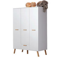 KLEIDERSCHRANK weiß matt mit Buche massiv, 3-türig 130 x 190 cm für Baby- und Kinderzimmer - Eichefarben/Buchefarben, Holz/Holzwerkstoff (60/190/130cm) - Top.Furn