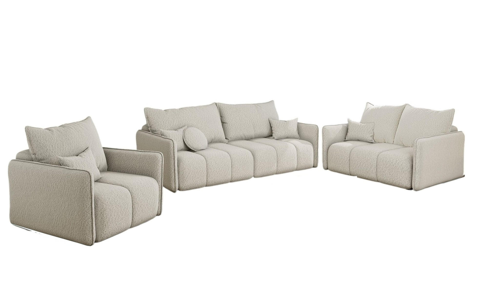 SOFASET Morgano 3-2-1 - Creme, Holzwerkstoff/Textil (216/86/102cm) - Fun Möbel