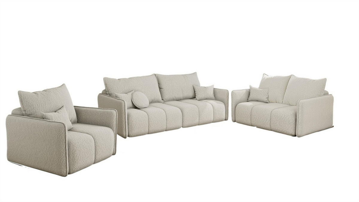 SOFASET Morgano 3-2-1 - Creme, Holzwerkstoff/Textil (216/86/102cm) - Fun Möbel