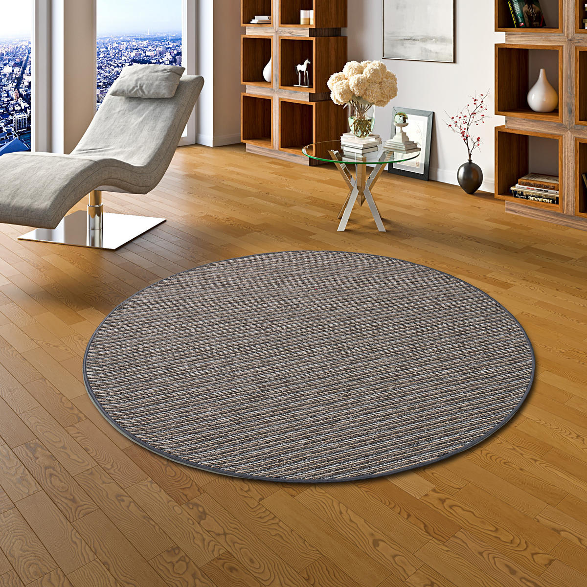 STREIFENBERBER TEPPICH MARTA RUND - Anthrazit, Textil (200/200cm) - Snapstyle