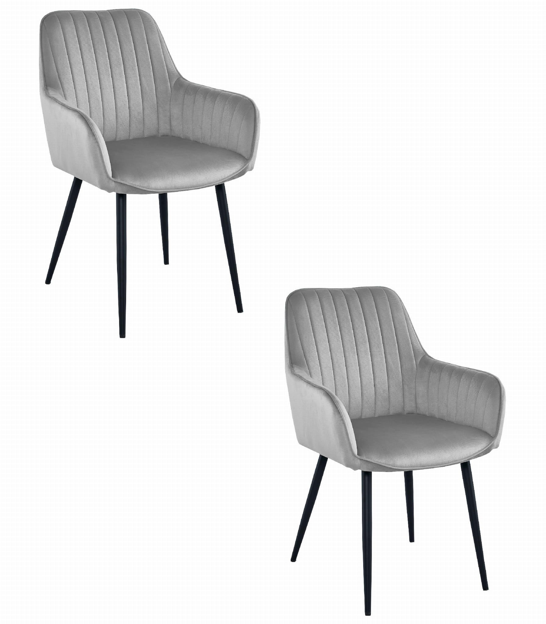 ESSZIMMERSTUHL 2-er Set SELO silbergrauer Sitz, schwarze Beine - Silberfarben/Schwarz, Textil (55/83.5/45.5cm) - Valora