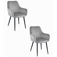 ESSZIMMERSTUHL 2-er Set SELO silbergrauer Sitz, schwarze Beine - Silberfarben/Schwarz, Textil (55/83.5/45.5cm) - Valora