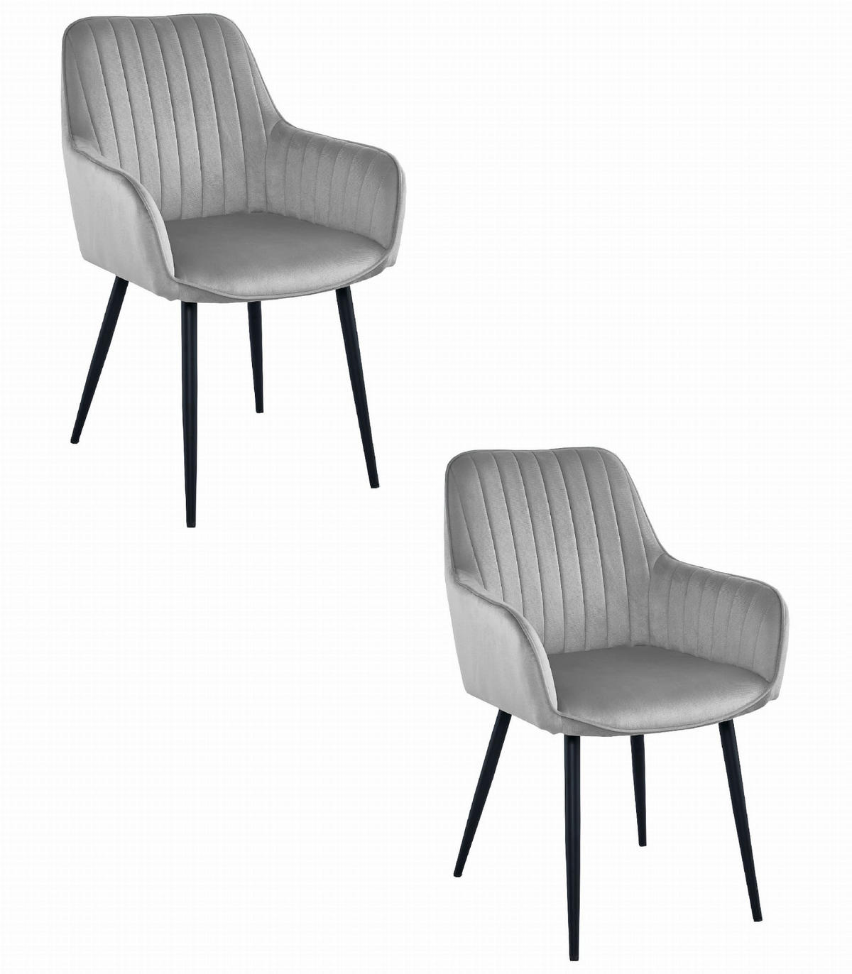 ESSZIMMERSTUHL 2-er Set SELO silbergrauer Sitz, schwarze Beine - Silberfarben/Schwarz, Textil (55/83.5/45.5cm) - Valora