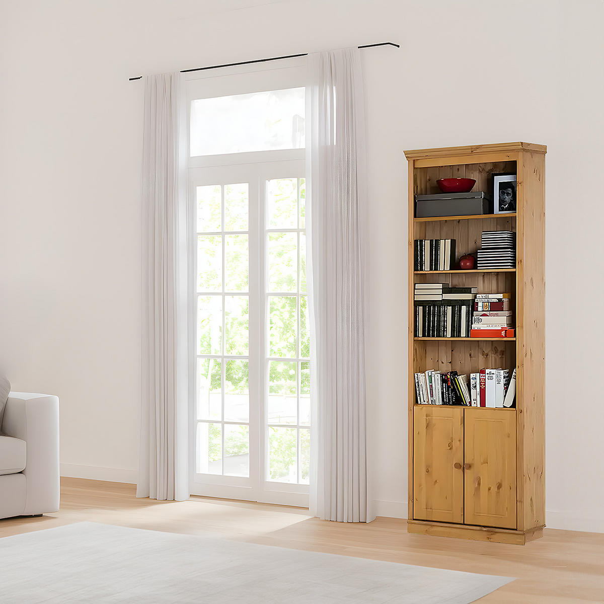 REGAL mit Türen - Kiefer massiv - Kieferfarben, Holz (74/223/37cm) - home24