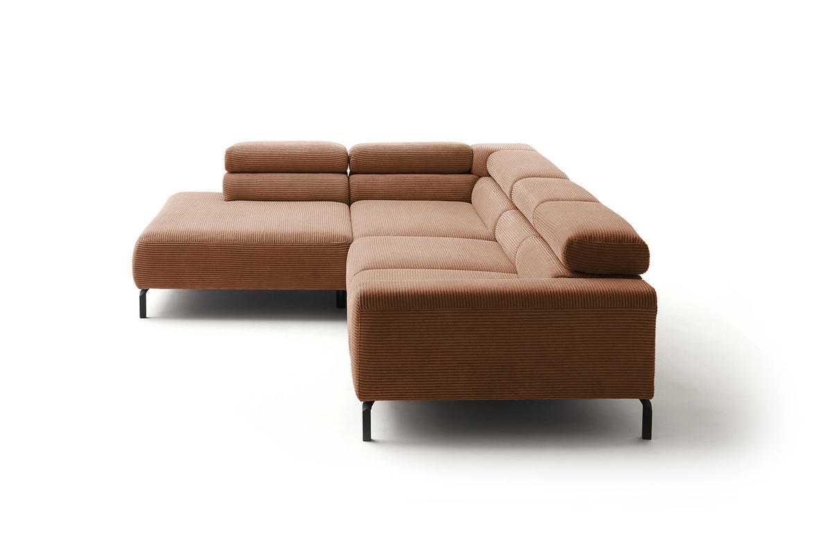 ECKSOFA DELIA Braun Cord - Dunkelbraun/Schwarz, Textil/Metall (312/219cm) - KAWOLA